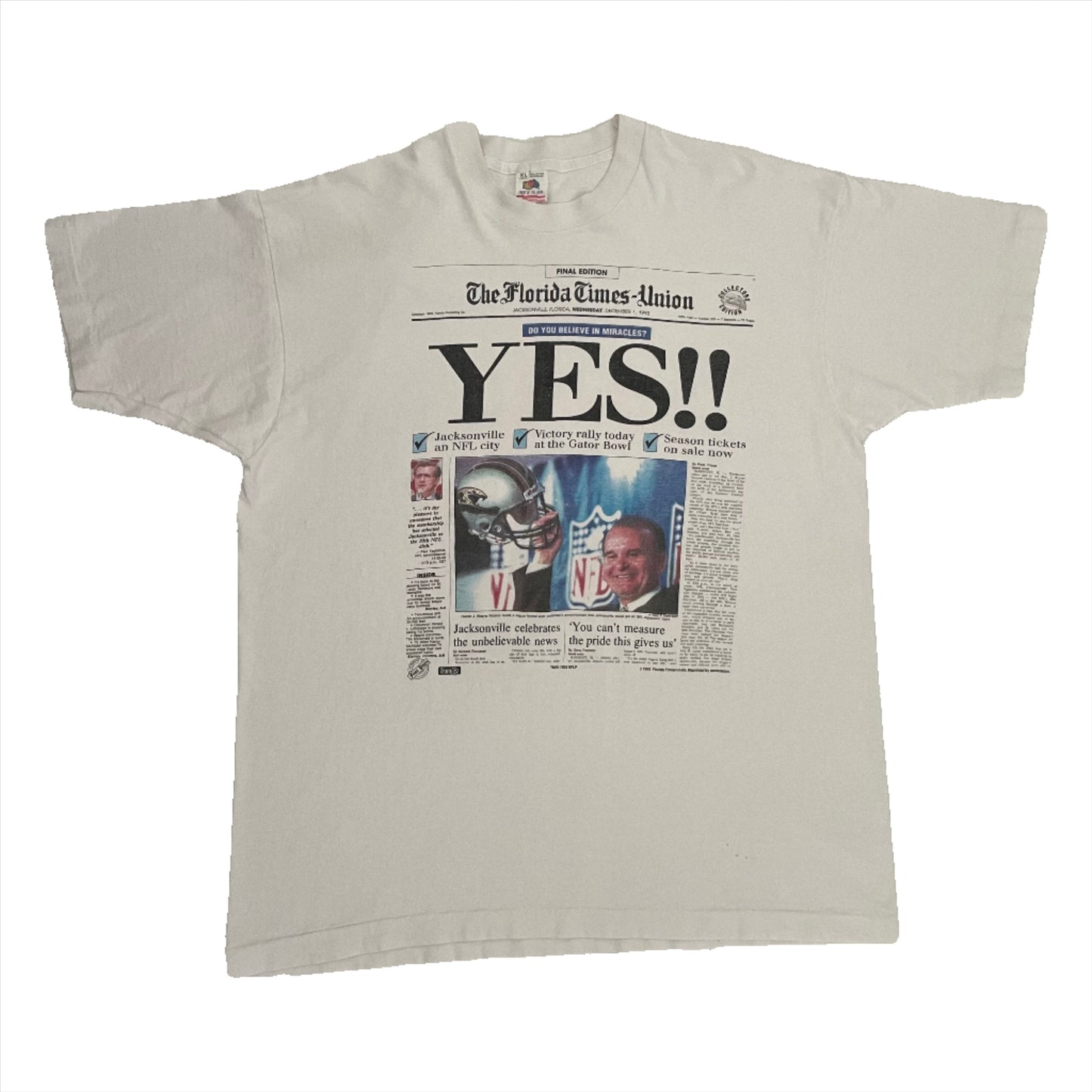 Vintage Jacksonville Jaguars 1993 banned logo newspaper shirt size XL