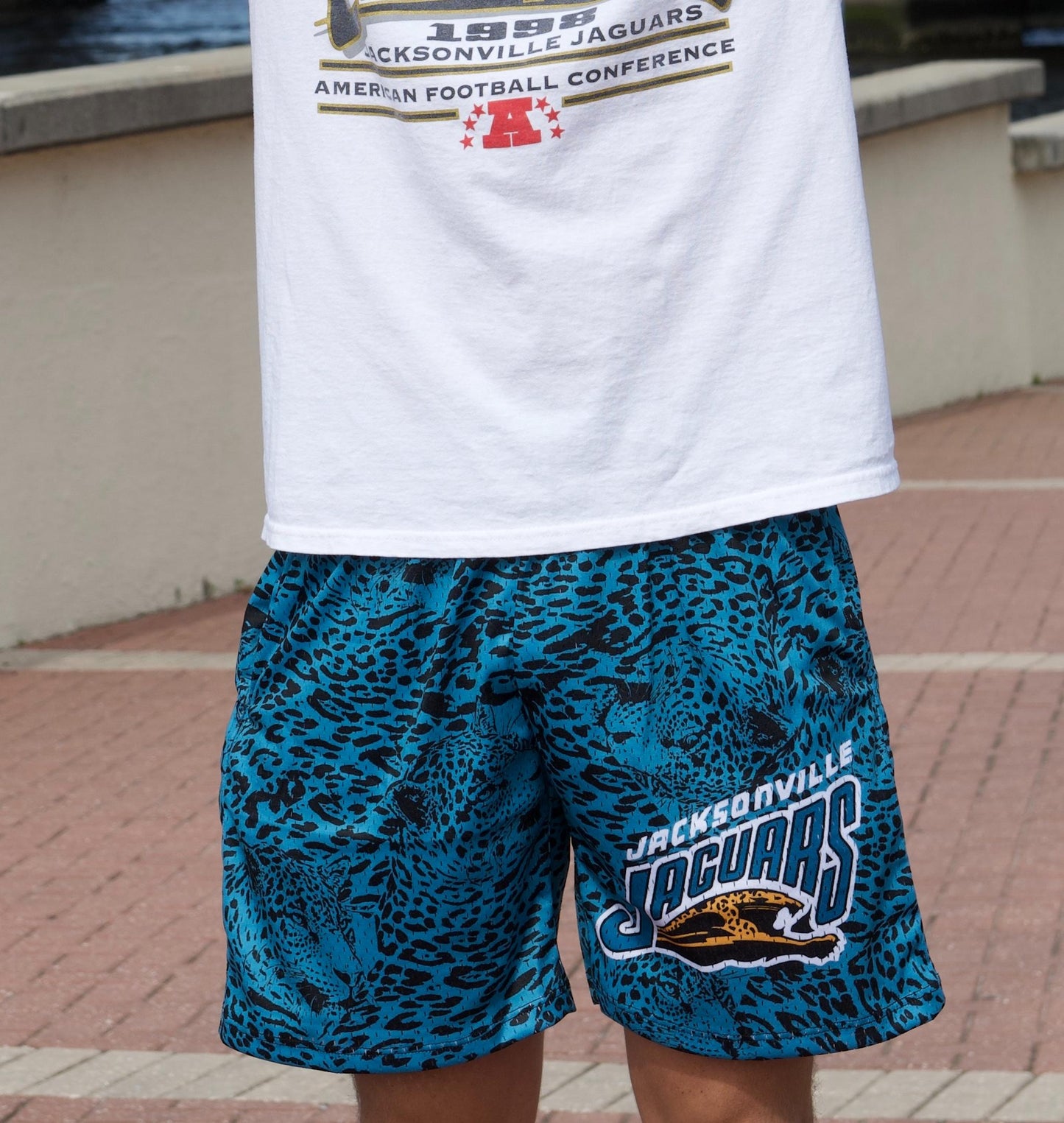 93' Jaguar Print Mesh Shorts